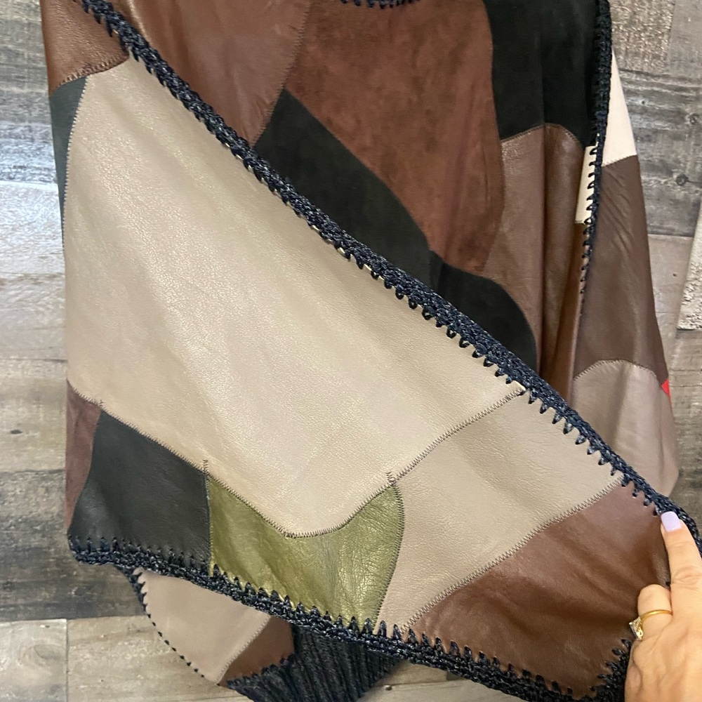 Vintage handmade Patchwork Leather Sweater in Multicolor ladies oversized small - Picture 4 of 8